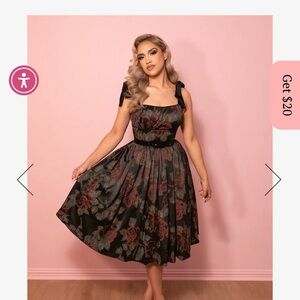 Vixen by Micheline Pitt Black and Red Floral Midi Dress